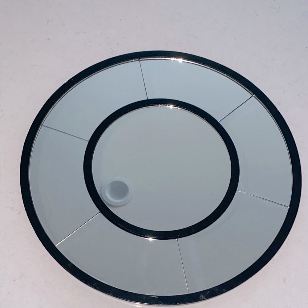 Modern Round Paneled Wall Mirror Black Frame 14.5 Inch Geometric Accent Mirror